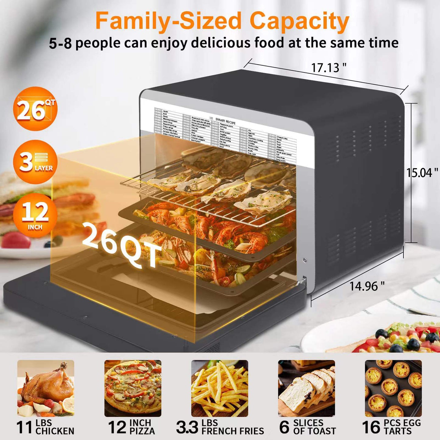 Geek Chef Steam Air Fryer Toast Oven Combo, 26 QT Steam
