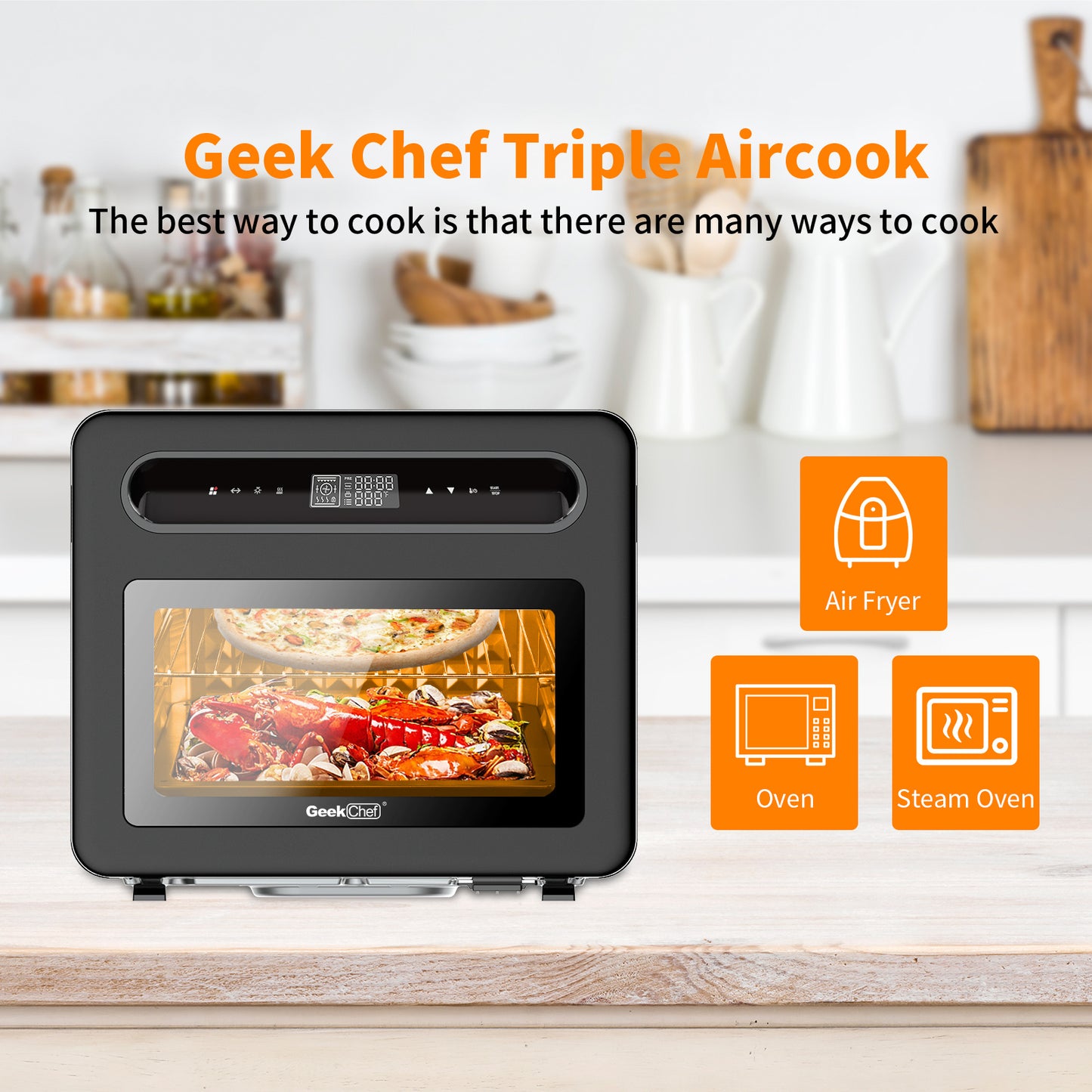 Geek Chef Steam Air Fryer Toast Oven Combo, 26 QT Steam
