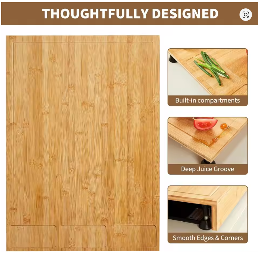 30" x 21" Extra Large Bamboo Cutting Board & Stovetop Cover, 2-in-1 Stove Top Cover Chopping Board with Detachable Feets