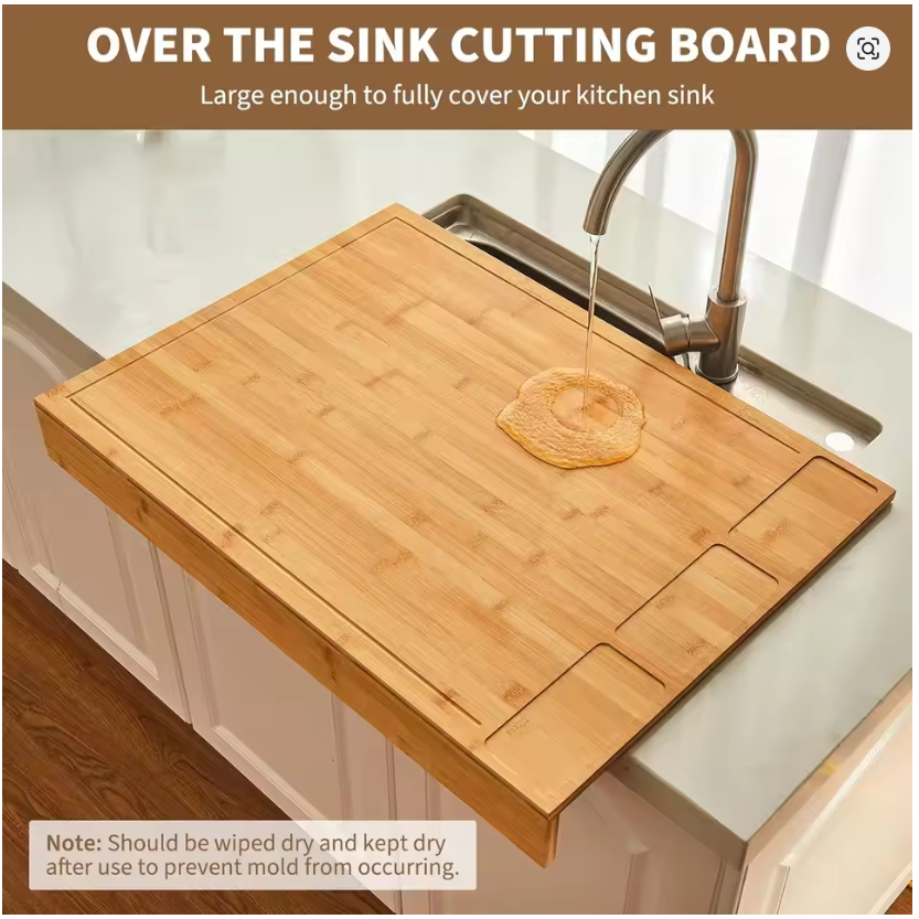 30" x 21" Extra Large Bamboo Cutting Board & Stovetop Cover, 2-in-1 Stove Top Cover Chopping Board with Detachable Feets