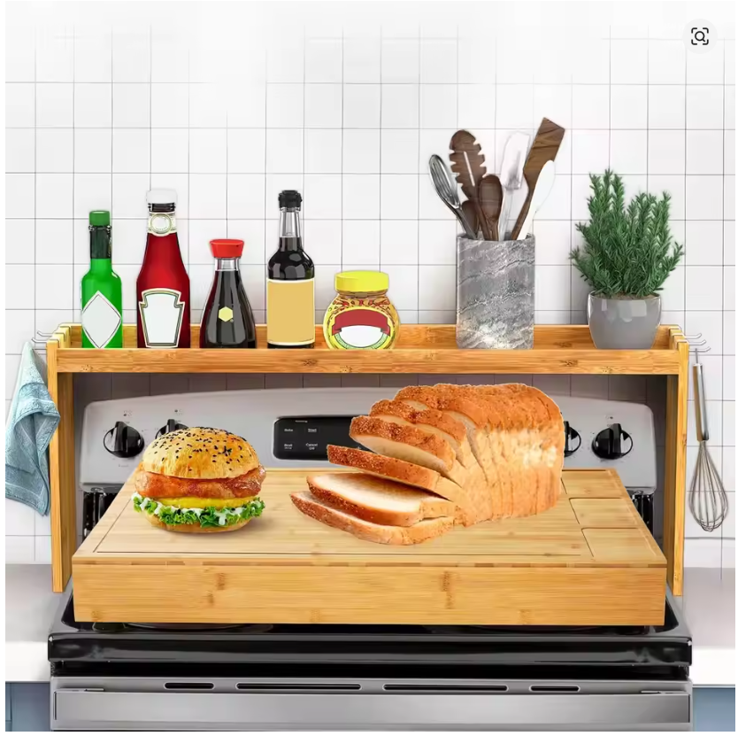 30" x 21" Extra Large Bamboo Cutting Board & Stovetop Cover, 2-in-1 Stove Top Cover Chopping Board with Detachable Feets