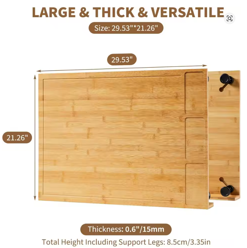 30" x 21" Extra Large Bamboo Cutting Board & Stovetop Cover, 2-in-1 Stove Top Cover Chopping Board with Detachable Feets