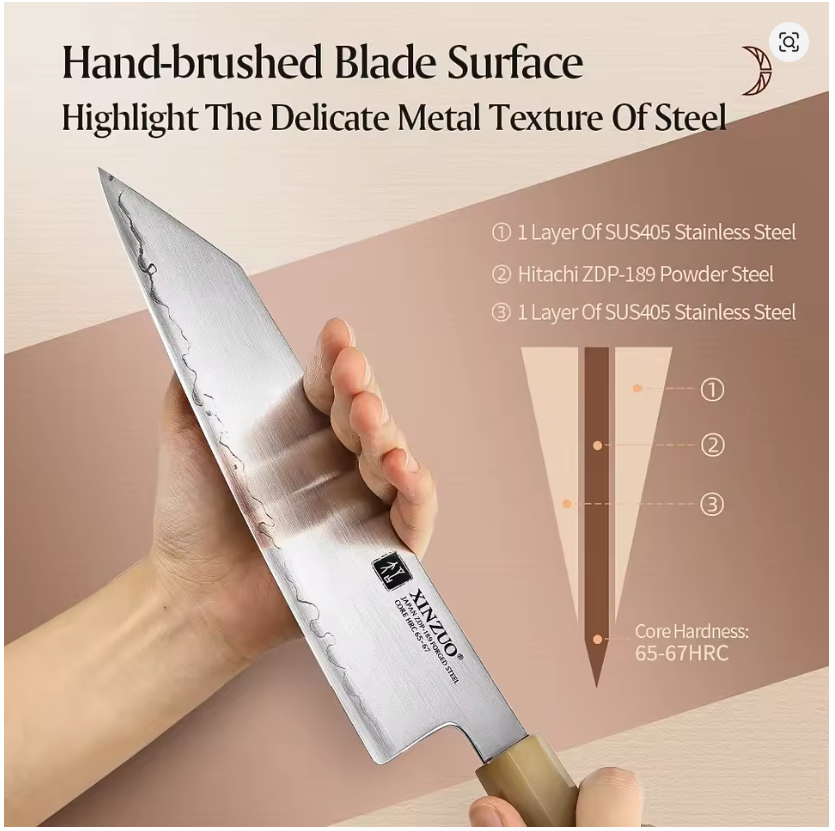 XINZUO 4PCS Kitchen Knives Set Japanese ZDP-189 Composite Steel 65-67 HRC Chef Knife Bread Nakiri Santoku Utility Cooking Tools