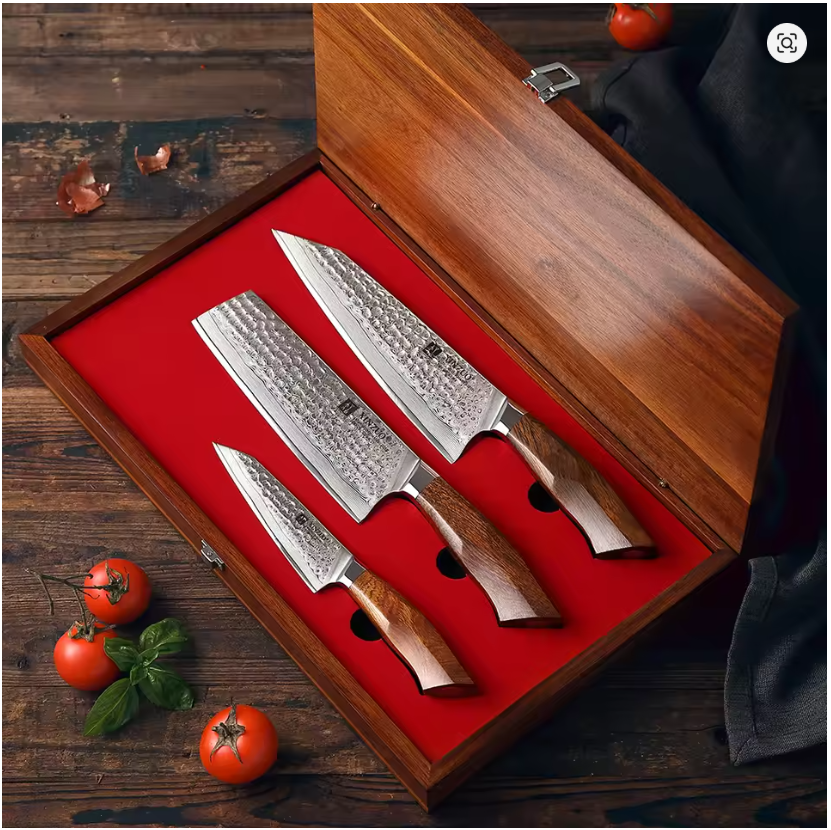 XINZUO 3PCS Kitchen Knives Set North American Desert Ironwood Handle Japan 49 Layers SRS13/R2/SG2 Damascus Steel High End Knife