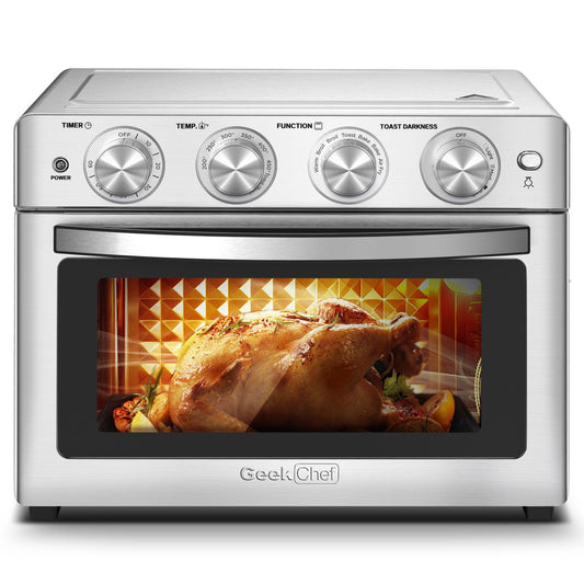 Geek Chef Air Fryer 6 Slice 26QT 26L Air Fryer Fry Oil-Free Extra Large Toaster Oven Combo, Air Fryer Oven, Roast, Bake, Broil, Reheat Convection Countertop Oven Stainless