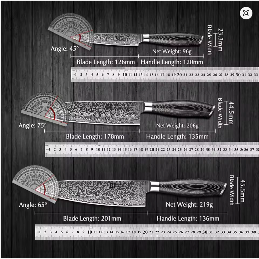 XINZUO 7PCS Kitchen Knife Sets with Acacia Wood Kitchen Knife Holder Damascus Steel Knives Pakkawood Handle Pro Chef's Gift