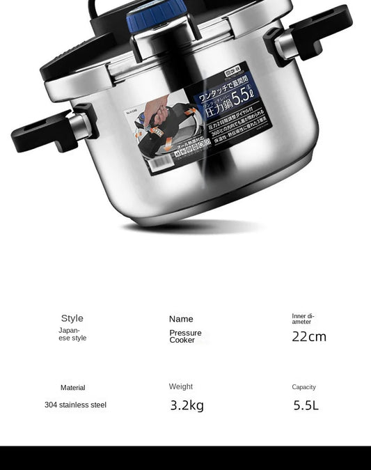Stainless Steel Pressure Cooker, Thickening Pot Body, Explosion-proof Pressure Cooker, Domestic Gas Induction Cooker, 5.5 L, 6L